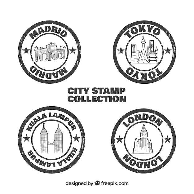 Free Vector pack of vintage round cities seals 