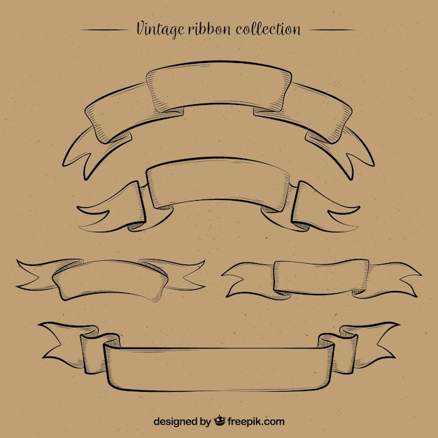 Free Vector pack of vintage sketches ribbons