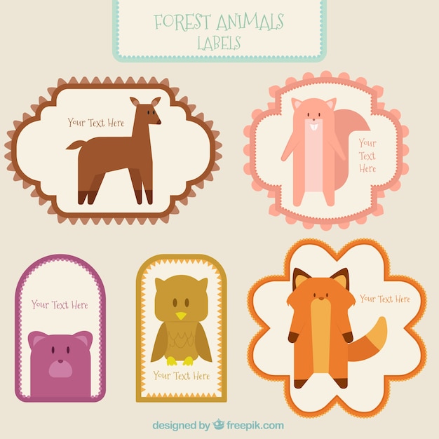 Free vector pack of vintage stickers with lovely forest animals