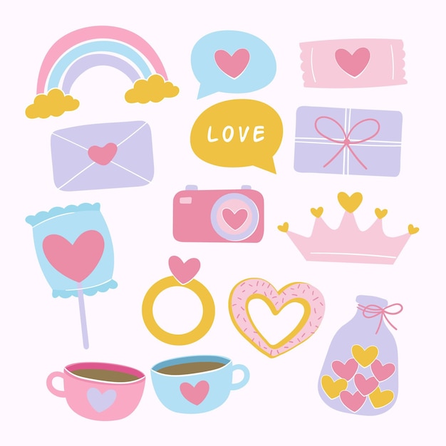 Free Vector pack of vintage valentine's day elements