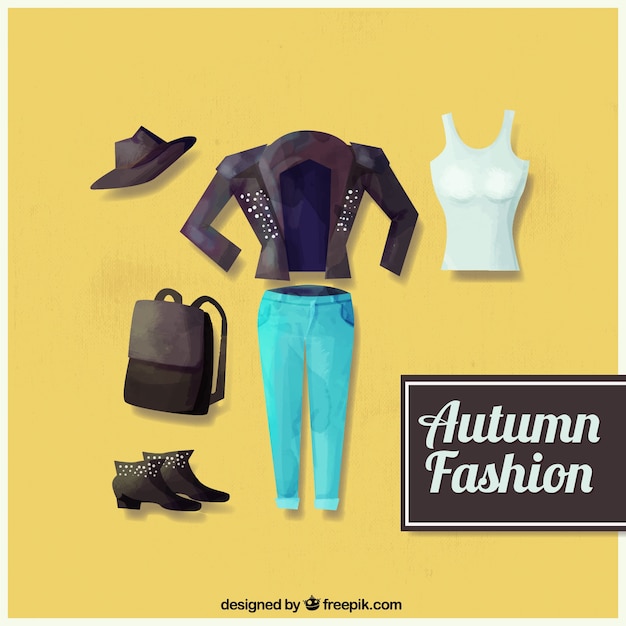 Free Vector pack of watercolor autumn season casual clothes 