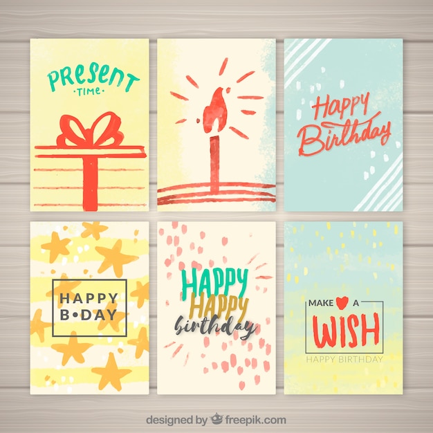 Free Vector pack of watercolor birthday greetings