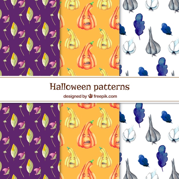 Free vector pack of watercolor halloween patterns