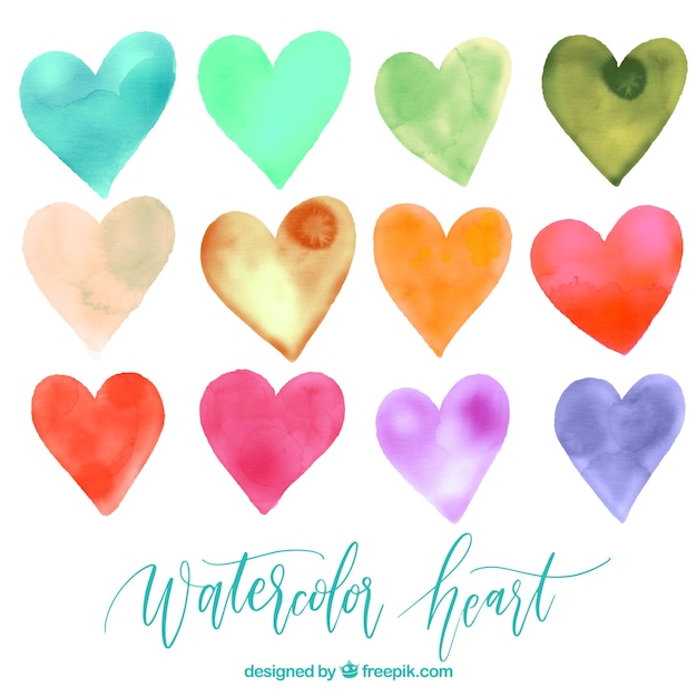 Pack of watercolor hearts