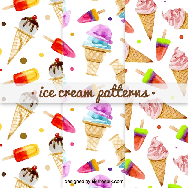 Free Vector pack of watercolor ice cream patterns