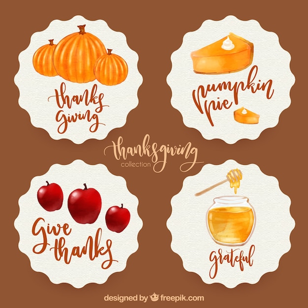 Free Vector pack of watercolor stickers for thanksgiving