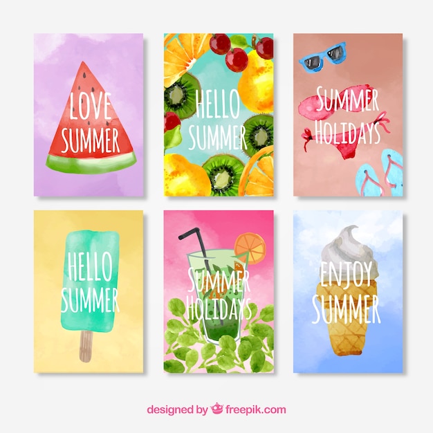 Free Vector pack watercolor summer cards