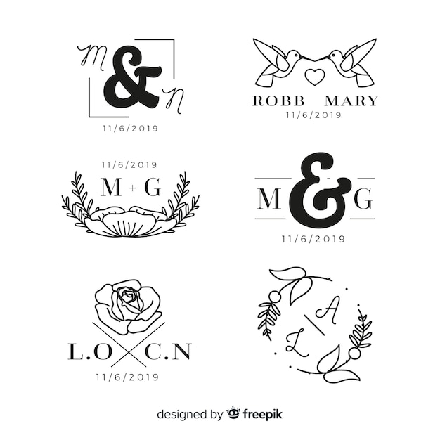 Pack of wedding monogram logos