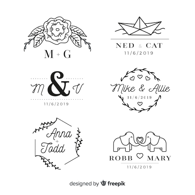 Pack of wedding monogram logos