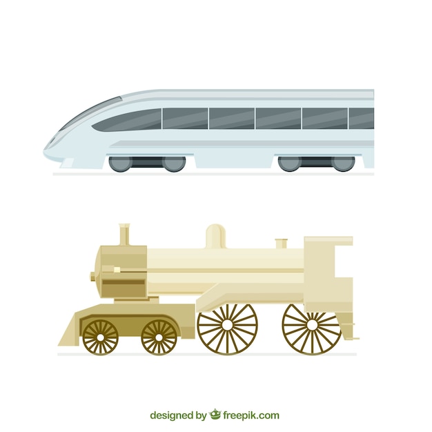 Free vector pack with modern train and locomotive