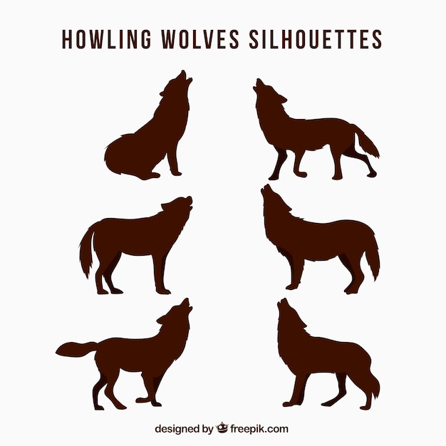 Free vector pack of wolf silhouettes howling