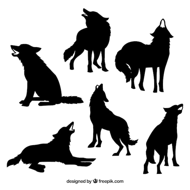 Free vector pack of wolf silhouettes