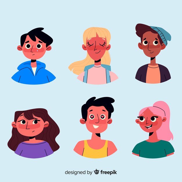 Pack of young people emotions