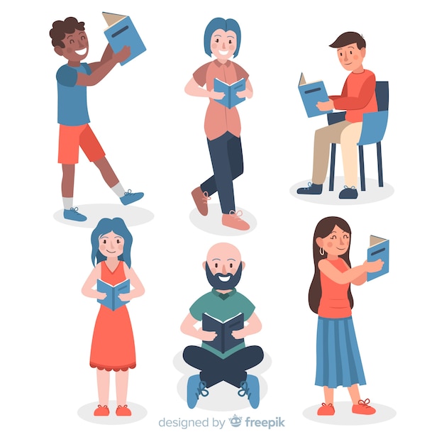 Free vector pack of young people reading books