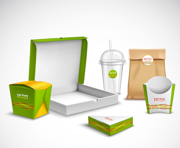 Free Vector packaging fast food realistic set