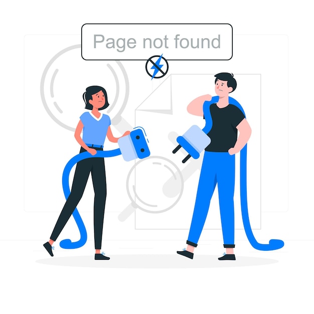 Free Vector page not found with people connecting a plug concept illustration