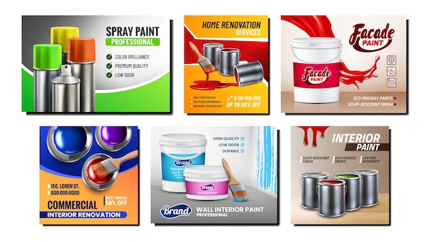 Free Vector paint blank containers promo posters set