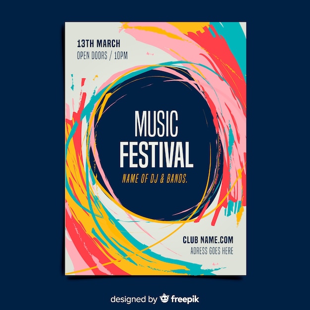 Free Vector paint music festival poster template