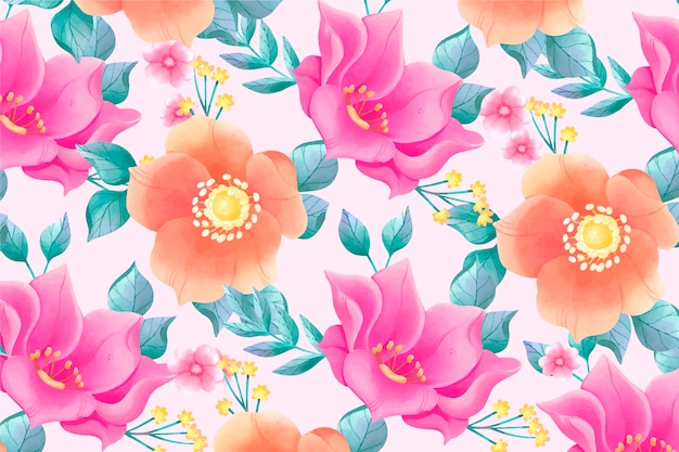 Painted colorful flowers with pink background