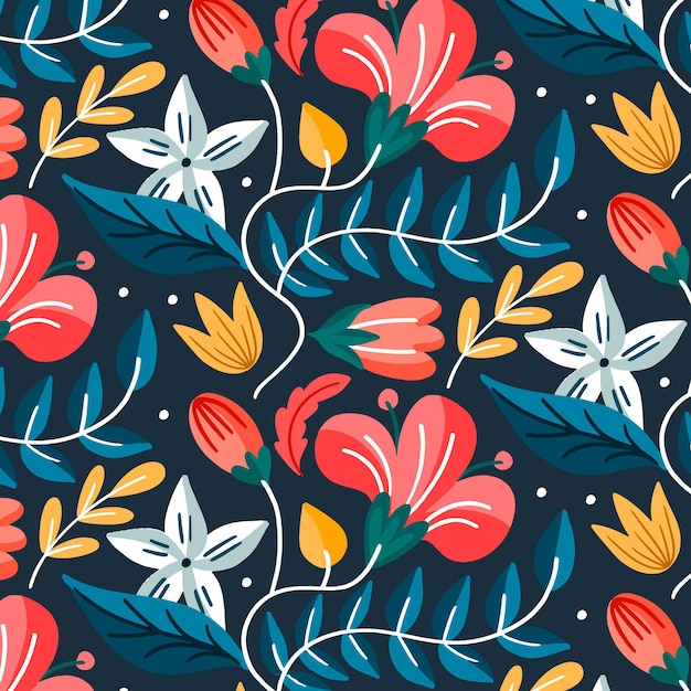 Free Vector painted exotic leaves and flowers pattern