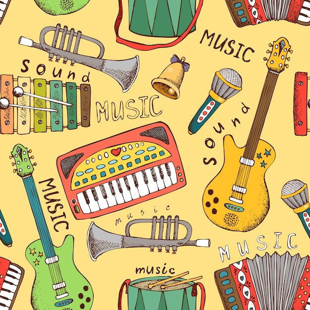 Free Vector painted musical instrument seamless pattern vector illustration