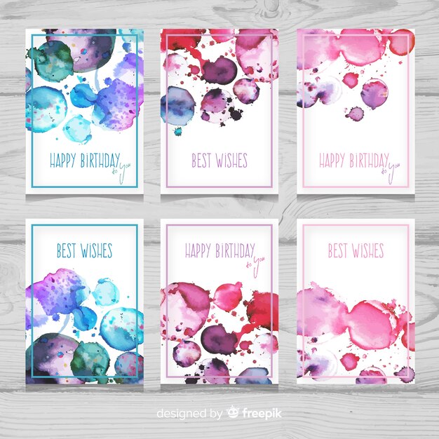 Painted watercolor birthday card collection