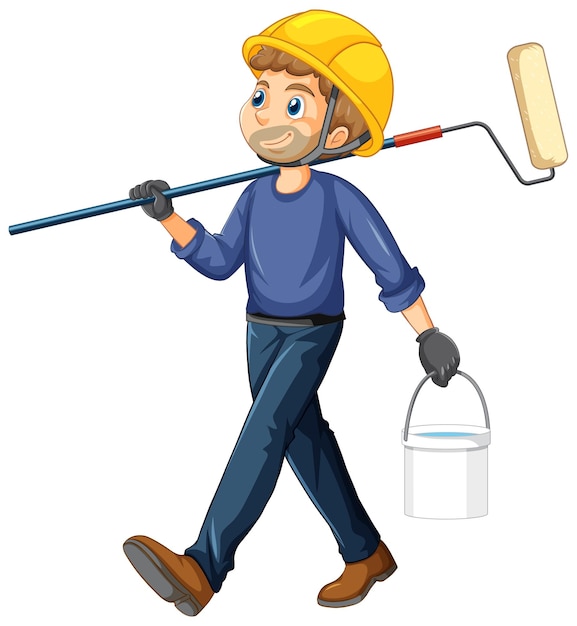 Free vector painter construction worker cartoon character