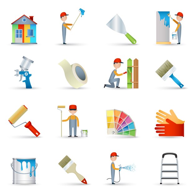 Painter icons set flat