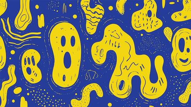 Free Vector painting of yellow and blue doodle wallpaper