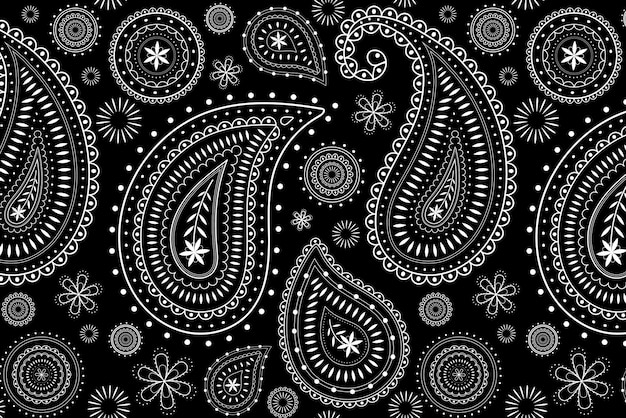 Paisley bandana pattern background, black illustration, abstract design vector