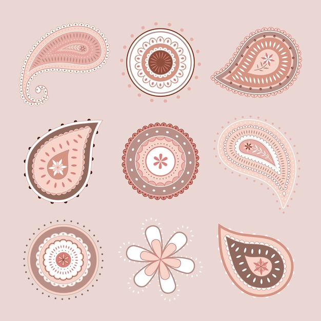 Free vector paisley mandala sticker, pastel indian illustration vector set