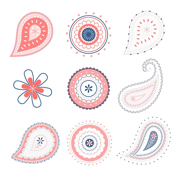 Free Vector paisley mandala sticker, pink indian illustration vector set