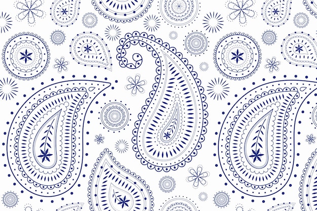 Free vector paisley pattern background, white indian mandala in blue vector