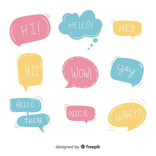 Pale colorful speech bubbles with different expressions