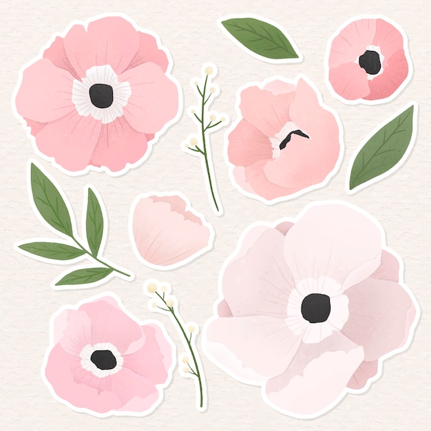 Free Vector pale pink floral sticker collection