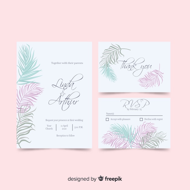 Palm leaves wedding invitation template