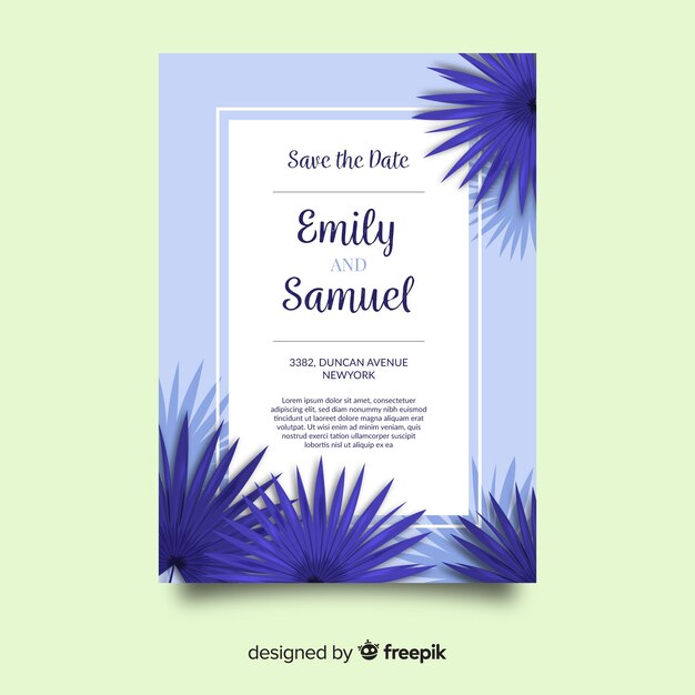 Palm leaves wedding invitation template