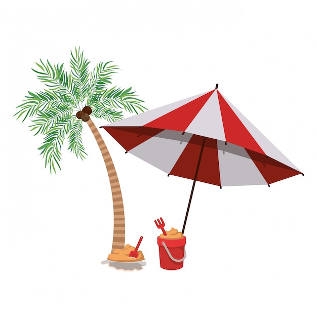 Palm tree with beach umbrella striped