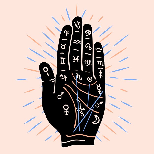 Palmistry concept with symbols