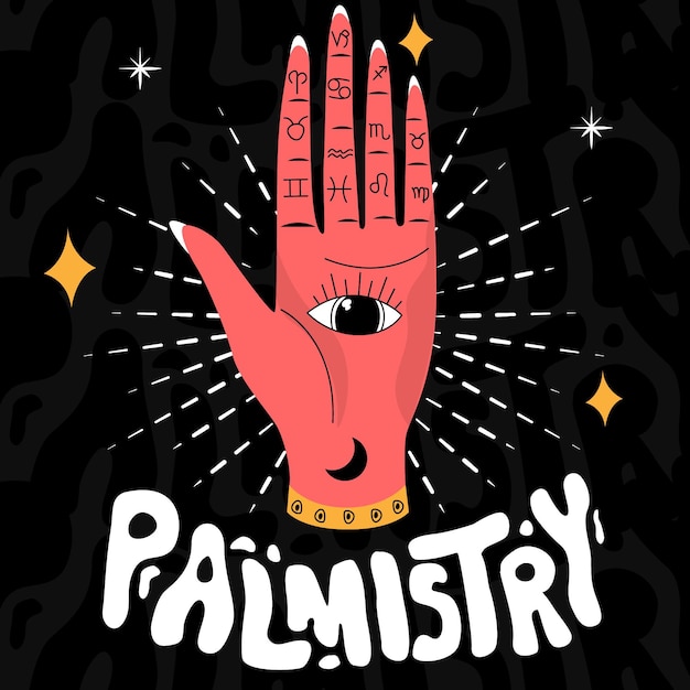 Free Vector palmistry with hand and zodiacs