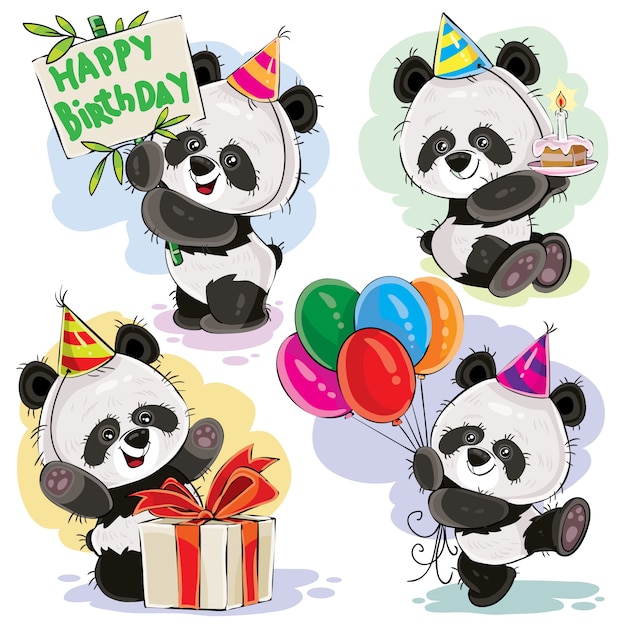 Free vector panda bear baby celebrates birthday cartoon