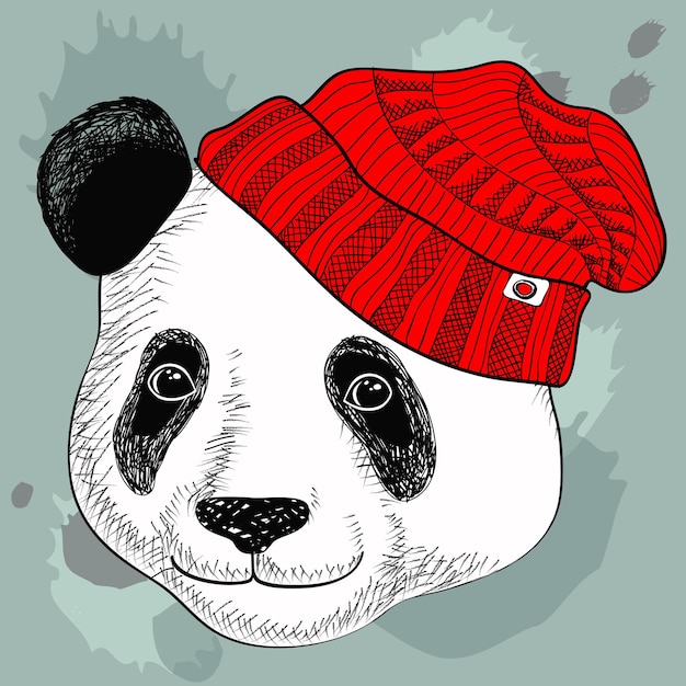 Free Vector panda in knitted hat