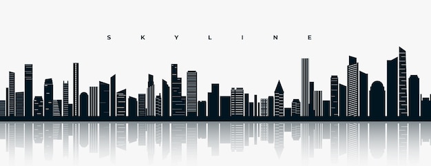 Free Vector panoramic skyline city town building with reflection effect