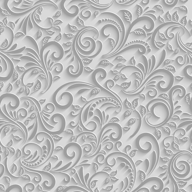 Paper 3d floral seamless pattern, vector paper background