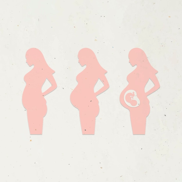 Free vector paper craft pregnant woman character set vector