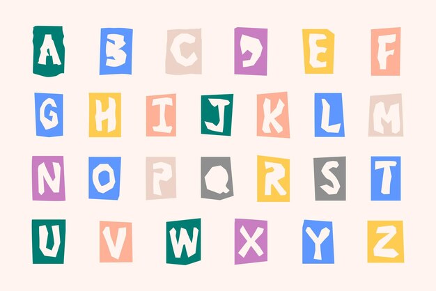 Paper cut alphabet typography vector set