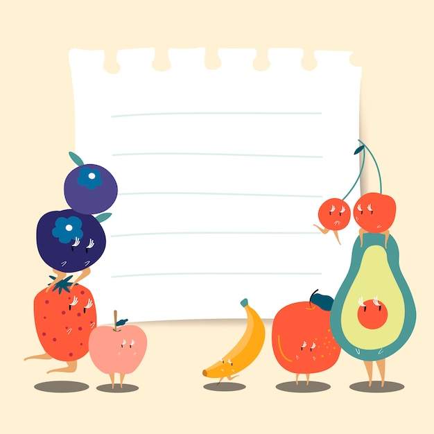 Paper note with funny fruits vector