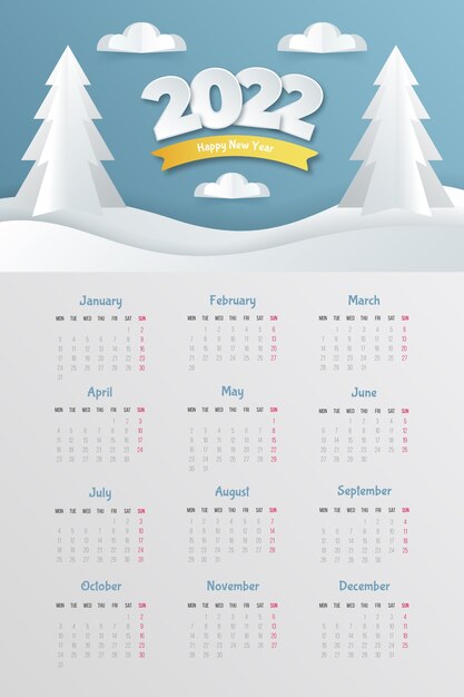 Paper style 2022 calendar template