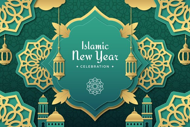 Paper style background for islamic new year celebration