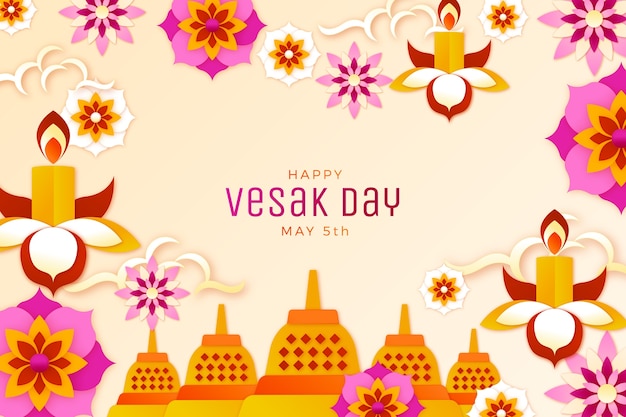 Free Vector paper style background for vesak festival celebration